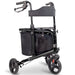 Black three-wheeled mobility device on a white background
