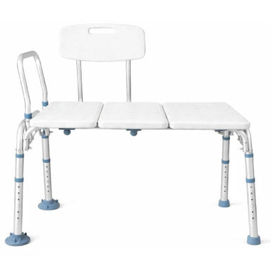 White adjustable bath bench with backrest on a white background