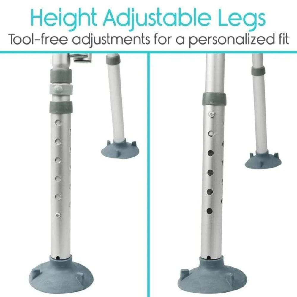 Height adjustable legs with tool-free adjustments on a white background