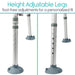 Height adjustable legs with tool-free adjustments on a white background