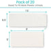 Packaging dimensions of a product for fitting most plastic urinals, labeled 'Pack of 20'.