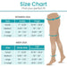 Size chart for women and men with measurements for ankle, thigh, and shoe size.