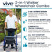 Vive Mobility 2-in-1 Walker Wheelchair Combo with features listed on the right