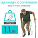 Man using a walking stick with text highlighting weight and comfort features on a white background