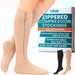 Beige zippered compression stockings with Vive packaging on a white background