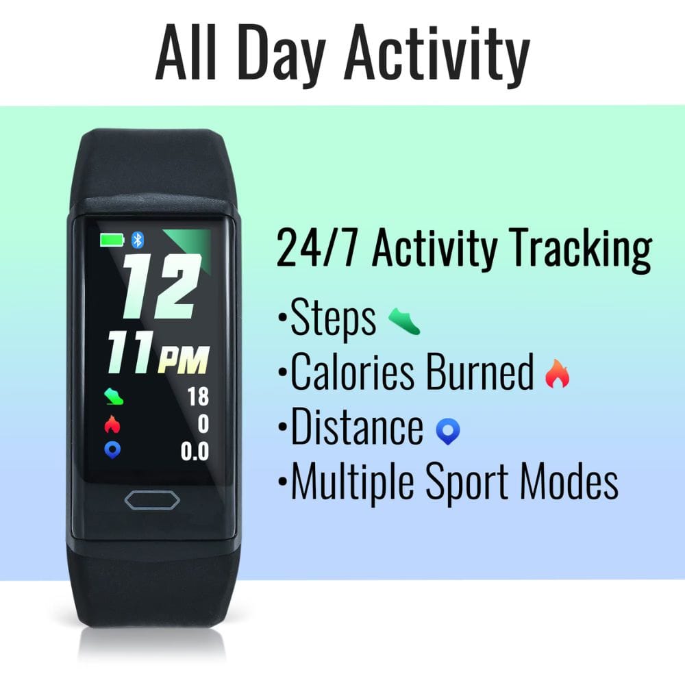 Smartwatch with activity tracking features on a gradient background