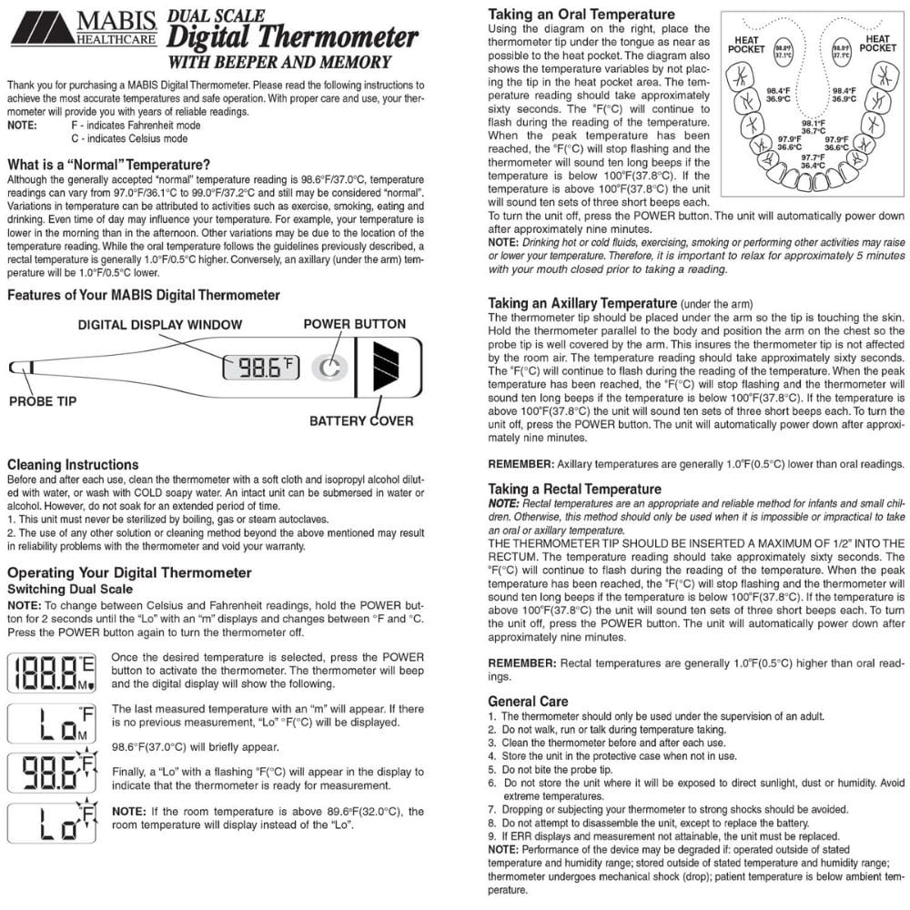 MABIS® Hospi-Therm II Kit™ Thermometer, Dual Scale