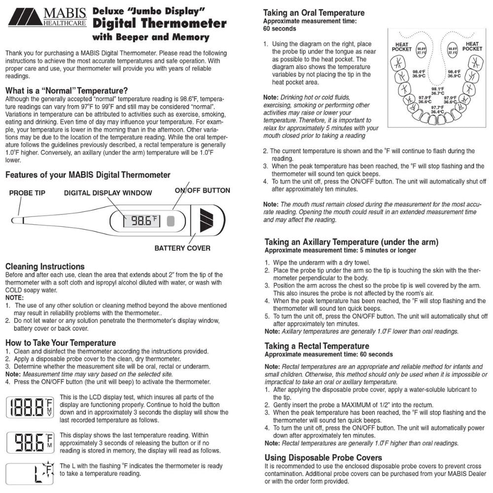 MABIS® Jumbo Display 60-Second Digital Thermometer