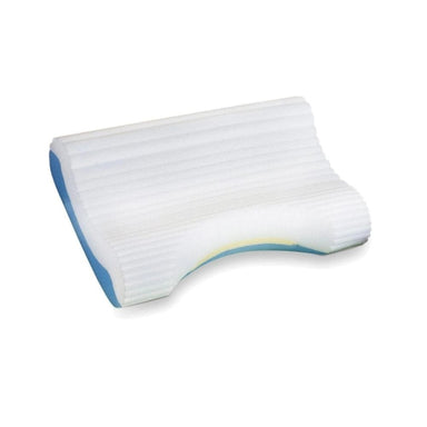 White and blue pillow on a white background